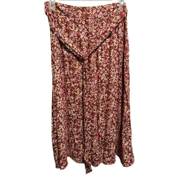 Love Fire Womens Red Ditsy Floral Back Zip Waist Tie Prairie Midi Skirt Sz L - Picture 1 of 5